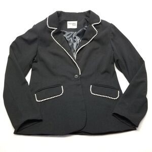 Savanna Jane Womens Small Blazer Jacket Black Faux Pearl Trim Classic Preppy